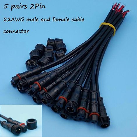 Lot de 5 connecteurs mâles et femelles pour LED, 2/3 broches, calibre 22 AWG, étanches IP65, alimentation 12 V CC pour appareil photo.