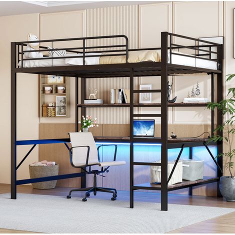 struttura letto 140x200 con scrivania LED USB nero OKMYHOME (1/5)