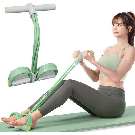 Entrenador abdominal con pedal y banda de resistencia, para yoga y fitness, para abdominales, cintura, brazos y piernas, color verde. (1/5)