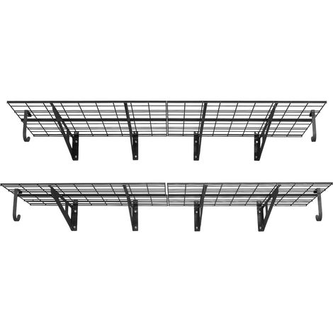 Mophorn Set di 2 mensole da parete per garage, scaffali in metallo a 2 livelli, 61 x 182,8 cm per mensola, capacità di 454 kg, con ganci per utensili, soluzione pratica per organizzare l'officina
