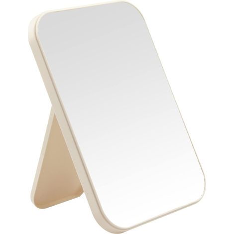 Foldable Makeup Mirror, Adjustable Stand, HD Glass, ABS, Khaki, Wall-Mounted (1/5)