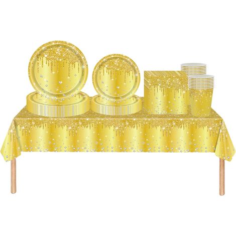 69 pièces Brillant Strass Jetables Party Vaisselle Set, Papier Tasses Serviettes Assiettes Set, pour Barbecue les Fêtes les Pique-niques Enfants Adultes Anniversaire Mariages et Noël