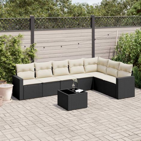 vidaXL Salon de jardin 8 pcs avec coussins noir résine tressée (1/4)
