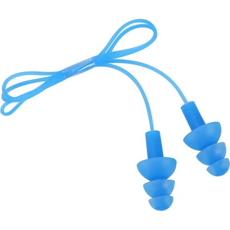 Tappi auricolari morbidi in silicone impermeabile con cordino antirumore per il nuoto (blu) (1/4)