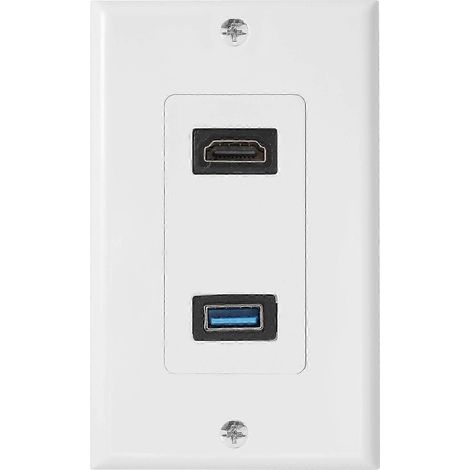 Panneau mural femelle à 2 ports HDMI et USB 3.0 avec prise étendue. (1/5)