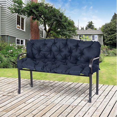 Coussin de banc 3 places 150 x 98 x 8 cm, bleu foncé, 6 liens, polyester et mousse (1/5)