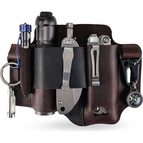 Multi-Tool Leather Case with Keyring, EDC Belt Organizer, Knife Case for Tools, Flashlight, EDC Bag Organizer for Men (1/5)