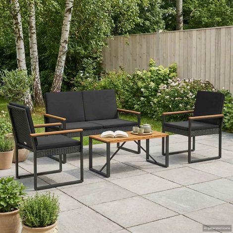 Gartenmöbel-Set mit Kissen 4 Stk. Schwarz Poly-Rattan