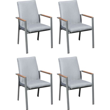 Sonnenpartner United 4er-Set Stapelsessel Stapelstuhl Aluminium anthrazit/Teakholz (1/2)