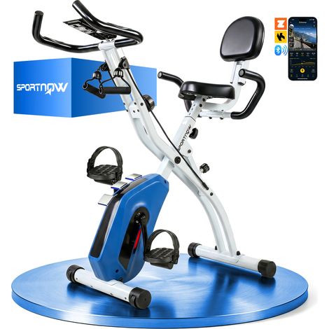 Vélo d'appartement pliable - vélo de fitness - SPORTNOW - silencieux connecté Kinomap bluetooth et Zwift - acier - bleu