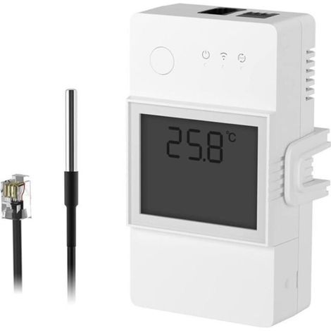 TH Elite 16A WLAN-Smart-Schalter mit wasserdichtem DS18B20-Temperatursensor, Fernsteuerung per App, Temperaturüberwachung, kompatibel mit Alexa und Google Home, RJ11-Schnittstelle (1/5)