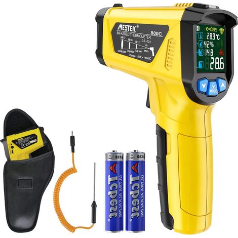Thermomètre Infrarouge Laser Sonde Pistolet IR Temperature Sans Contact LCD -50°C800°C Réglable Alarme d'émissivité Point de Rosée Cuisine Barbecue Congélateur Aliments Réfrigérateur (1/5)