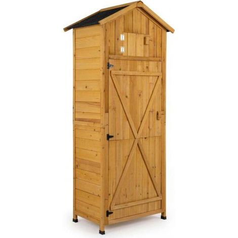 Abri de jardin en bois avec porte de grange verrouillable, table d'appoint pliante et étagères amovibles (1/5)
