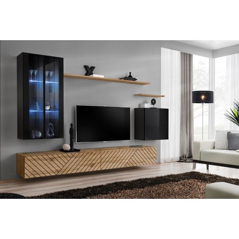 Ensemble de 7 meubles muraux "Switch XII" pour TV en bois - Beige et Noir - L 270 x H 160 x P 40 cm - Livraison gratuite