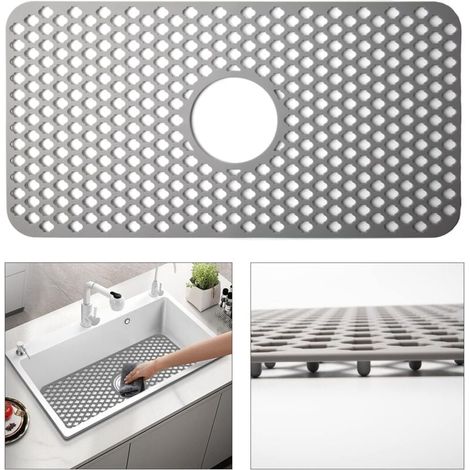 Tappetino per lavello in silicone, griglia protettiva per lavello da cucina, 62 x 32 cm, grigio (1/4)