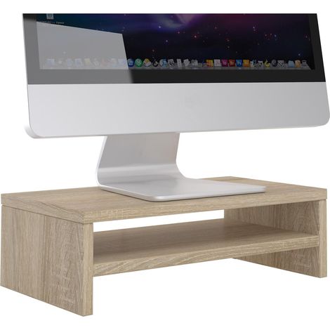 Idimex – Support d'écran ergonomique chêne sonoma – Tablette intermédiaire – Dimensions 39x5x23 cm – Charge max 15 kg – Patins anti-rayures