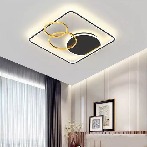 TRADE SHOP - Plafoniera Led 55w Quadrato Con Cerchi Nero Oro Lampada Soffitto Luce 4000k 70890 - (1/5)