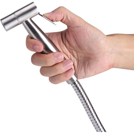 Lot de 3 Douchettes Bidet à Main en Acier Inoxydable avec Flexible et Support, Kit Lavage WC, Raccord G1/2 (1/5)