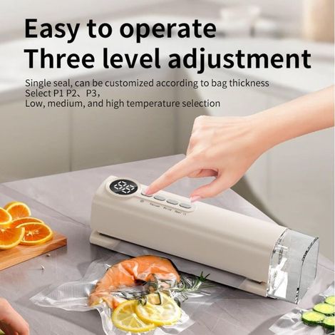 Machine à emballer sous vide portable sans fil avec chargement USB, affichage LED, pour aliments secs et humides, 19,5 cm (blanc) (1/4)
