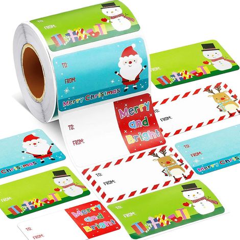 Étiquettes de noël en rouleau, 500 pièces/rouleau, étiquettes autocollantes auto-adhésives, série cadeau de décoration de vacances de noël (1/3)