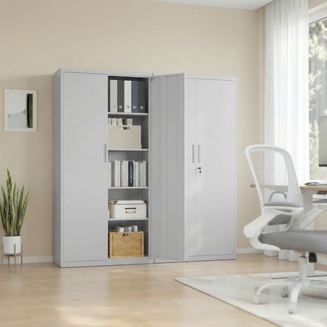 Caisson de bureau à 5 niveaux, armoire polyvalente, armoire de rangement en acier, double portes, gris (1/5)