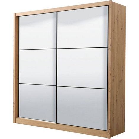 Großer Godrano Kleiderschrank, Schlafzimmer Schrank, 5 Einlegeböden, Schiebetüren, 213x215,5 cm, Eichenholz Braun