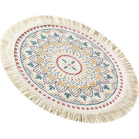 Set de table rond en coton et polyester, doux et confortable, tissé avec pompons, pour la décoration de la cuisine CS (1/5)