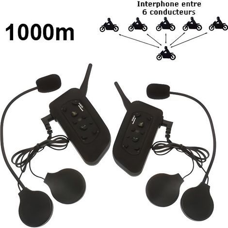 Kit 2 pièces Interphone moto 1KM (maxi 6 personnes via Bluetooth)-Ywey