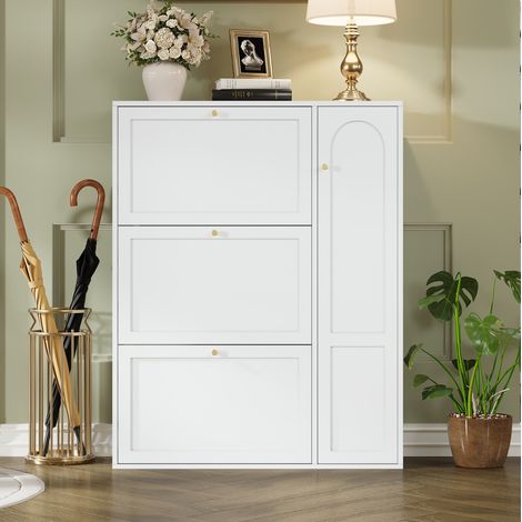 Schuhschrank mit 3 Klappen und 1 Tür, Weiß, 90x25x114 cm (1/5)