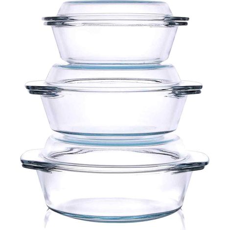 Set aus 3 Moss & Stone Glasauflaufformen mit Glasdeckeln, ofenfest (1/5)
