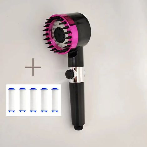 (Noir avec 5 filtres) Douchette portable à trois vitesses avec massage de la tête et filtre pour salle de bain. Accessoires de douche. (1/5)