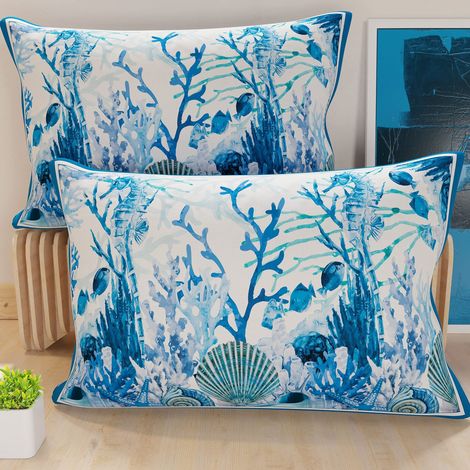 Lot de 2 Taies d'Oreillers 70x40 cm 100% Microfibre Hypoallergénique, Housse Oreiller Rectangulaire Corail Bleu, Paquet de 2
