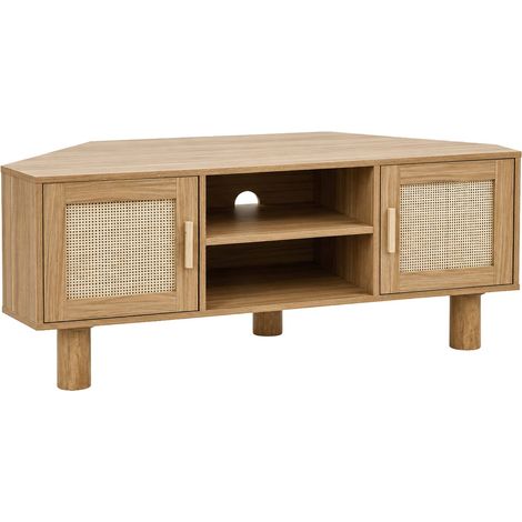 Meuble TV d'angle 120cm en rotin synthétique scandinave bois clair (1/5)