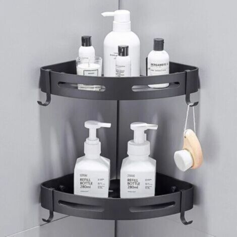 NALOOKAMIC  Support de douche d'angle sans perçage, lot de 2, avec crochets, noir, rangement de salle de bain, accessoires de salle de bain, porte-savon, support de douche, sans perçage (1/3)