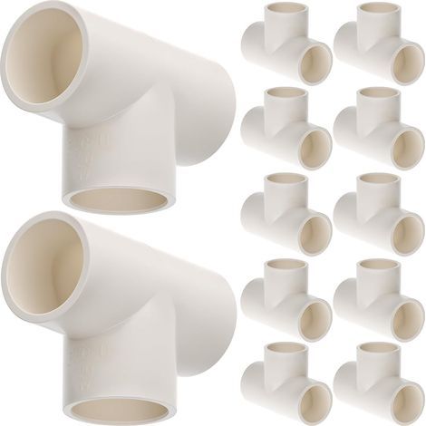 12 Raccords en T 3 voies, 20 mm (Blanc), Connecteurs pour tuyaux en PVC, pour serres, conduites d'eau, jardin (1/4)