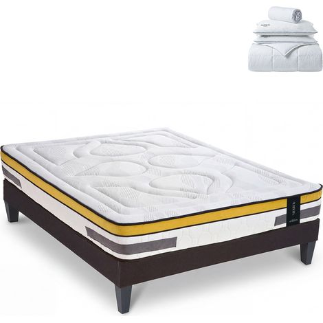 Ensemble Aubertin 140x200 cm + sommier + accessoires - Ressorts + mémoire - Ép. 24 cm (1/5)