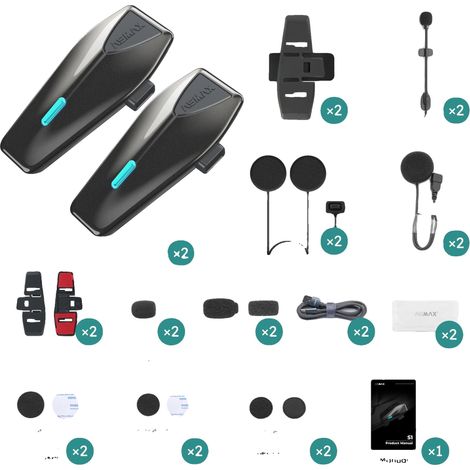 Intercom de moto, annulation de bruit, design étanche, 2PCS S1 (1/2)