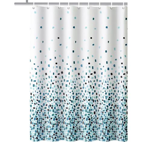 (Mosaic Pattern - Blue, Single Pack) Shower Curtain, for Bathtub and Bathroom, Washable, Anti-Mold and Antibacterial 180 x 180 cm (71 x 71 Pockets) 100% Polyester (1/4)