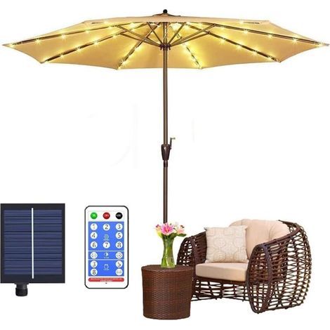 104 LEDs Solaire Lampes pour Parasol, 8 Modes Lampe Parasol de patio avec Télécommande, IP67 Étanche Guirlandes Lumineuses (1/5)