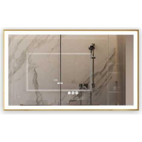 LUVODI Espejo Baño con Luz Led Rectangular Antivaho Regulable Inteligente Moderno con Marco Dorado, 1000x600mm (1/5)