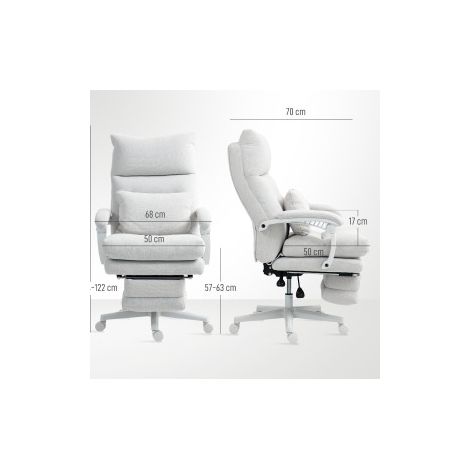 MEUBLIV Sedia da ufficio ergonomica 68 x 70 x 122 cm bianco crema – schienale alto, poggiapiedi (1/5)