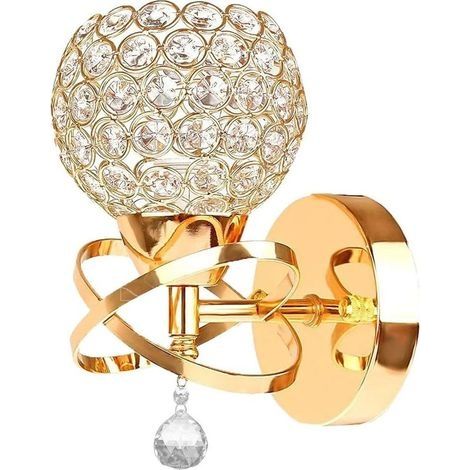 Moderne Cristal Applique Murale Lampe Miroir Luminaire Décoratif E14 Prise murale Lampe pour Chevet, porche, couloir (Gold) (1/5)