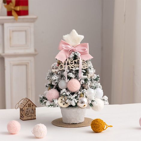 Arbre De Noël Artificiel Miniature - Avec Guirlande Lumineuse - Décoration De Bureau Et Intérieur - 35 Cm - Blanc Floqué - 1 Pièce (1/5)
