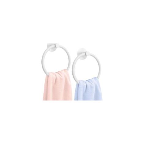 Set di 2 portasciugamani bianchi, anelli portasciugamani in alluminio nero, 16,5 cm, nastro adesivo 3M per montaggio a parete per cucina e bagno - Crezuo (1/4)
