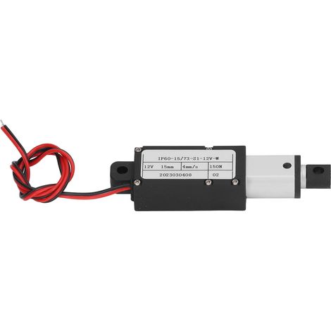 Actionneur linéaire miniature électrique 150 N en alliage d'aluminium, course de 15 mm, mini-actionneur de mouvement pour l'industrie, 12 V, IP60WR (1/5)