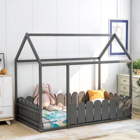 Children's bed in solid wood, 80 x 160 cm - For children - Solid wood - Grey (1/5)