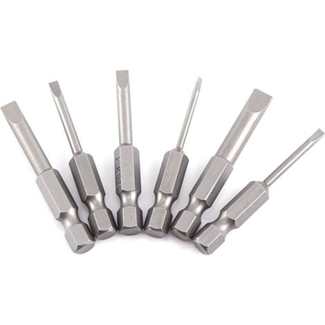 6 Stück 50 mm 2,0–6,0 mm 0,25" Sechskantschaft S2-Legierung Flachkopf-Schlitzschraubendreherbits mit magnetischer Spitze (1/5)