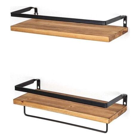 QORVA-Étagère murale, lot de 2, porte-serviettes, couleur pin (1/3)