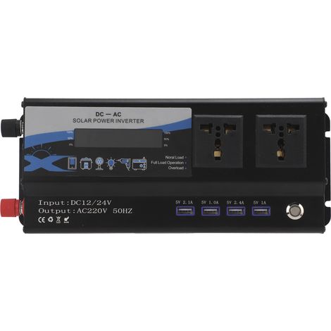 Convertisseur de puissance voiture 900W 12/24V CC vers 220V CA 50Hz double prise avec veilleuse, 4 ports USB, onde sinusoïdale modifiée (1/5)