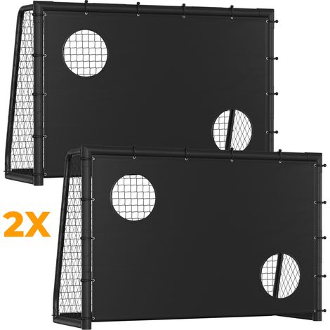 TolleTour 2er Set Fußballtor 240 x 160 x 80 cm – Fußballtor für Kinder & Erwachsene, Metalltormit Torwand & Netz, für Garten & Außenbereich, Schwarz